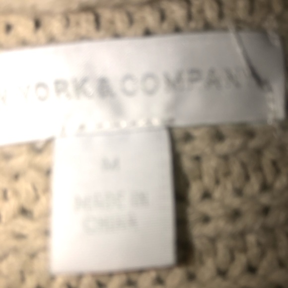 New York & Company tan sweater with faux suede trim & pockets in camel; - Picture 3 of 6